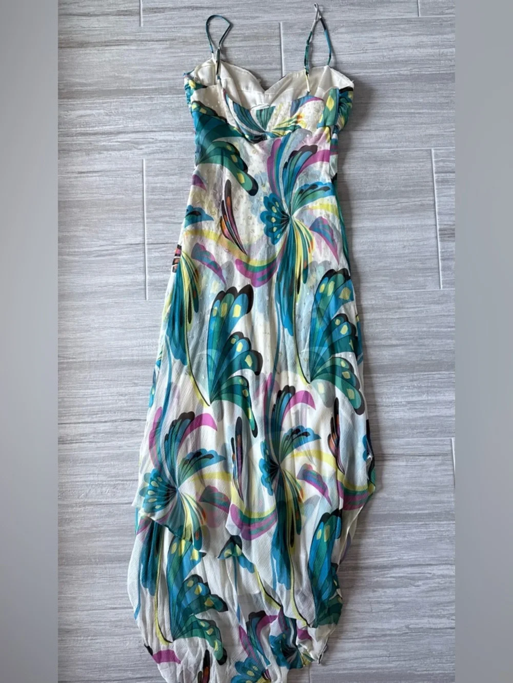 BCBGMaxAzria Butterfly White Maxi Dress with Teal, Blue & Pink Floral Print - Picture 3 of 8